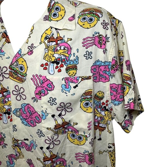 Sponge Bob Squarepants Crabby Patty Hawaiian Camp Shirt Mens Nerd Culture XL NWT - Picture 3 of 7